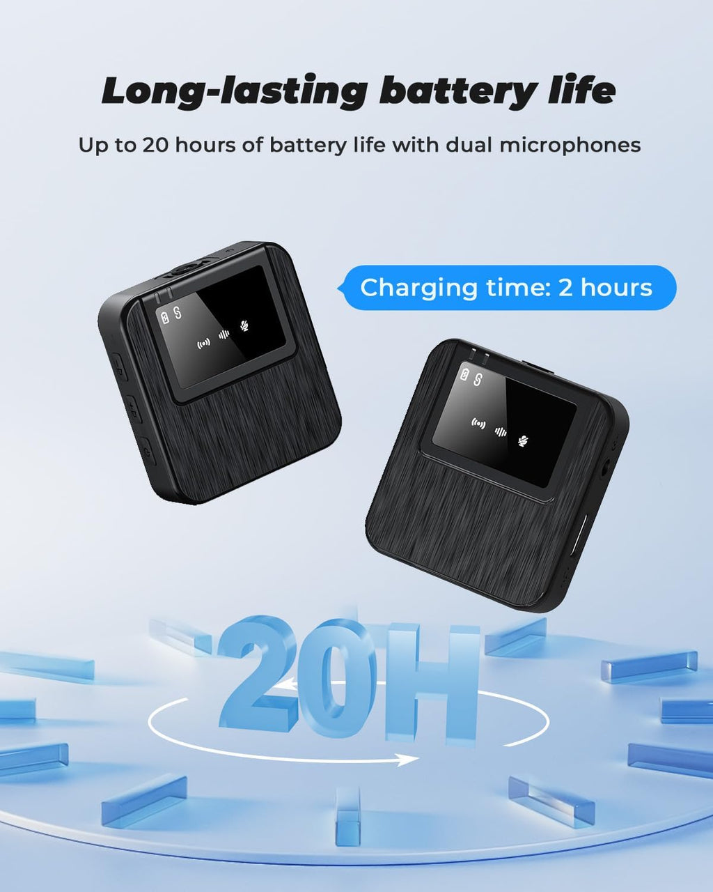 3-in-1 Mini Microphone for iPhone, Android, Camera - 328ft Long Range, 20H Battery Life, Wireless Microphones, Lapel Mic with AI Noise Reduction for Video Recording, YouTube, TikTok