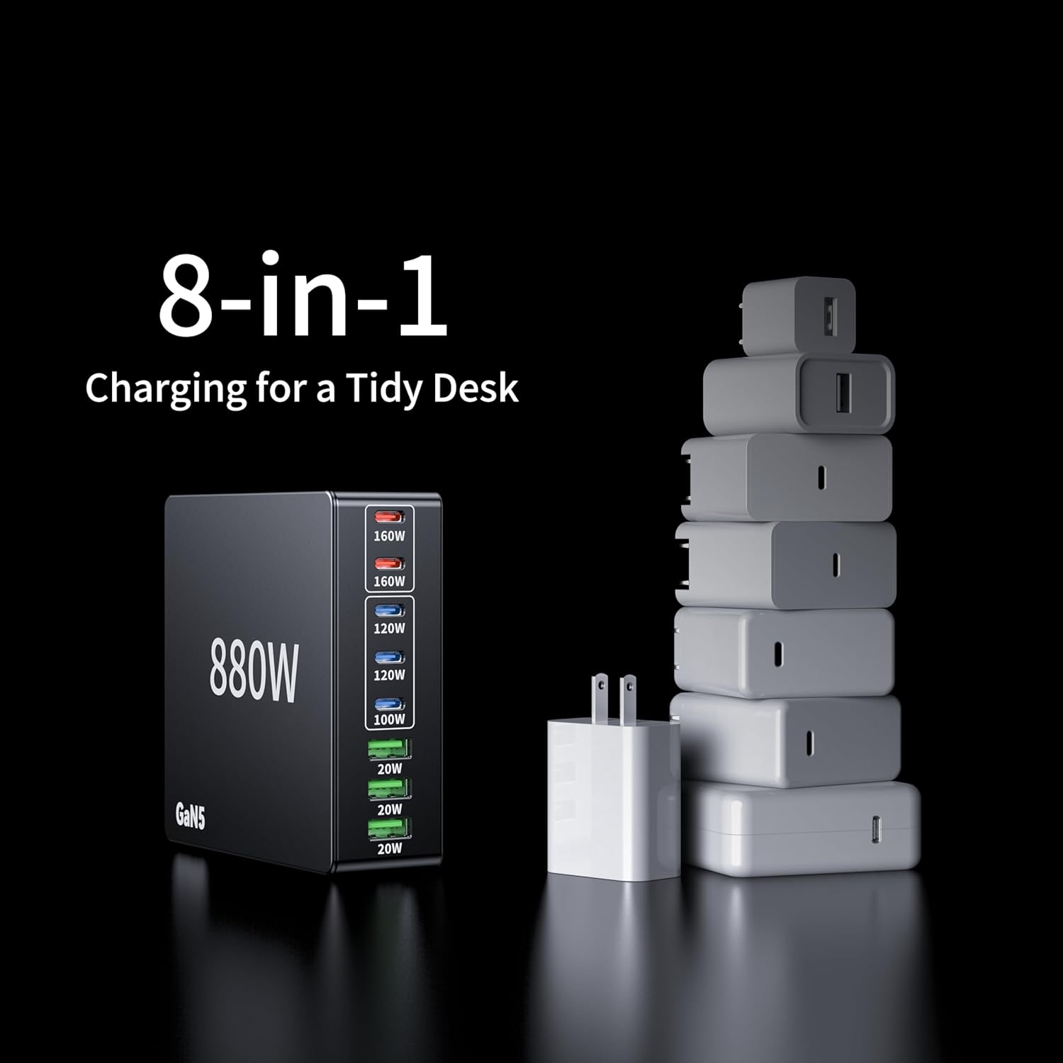 880W USB C Charger Block Charging Station 8 Port Fast Chager 140W PD PPS HUB Laptop MacBook Charger Compatible with All iPhone 17 Pro Max/17 Air/16 SE/Samsung Galaxy 25/ MacBook Pro/Air/iPad Pro