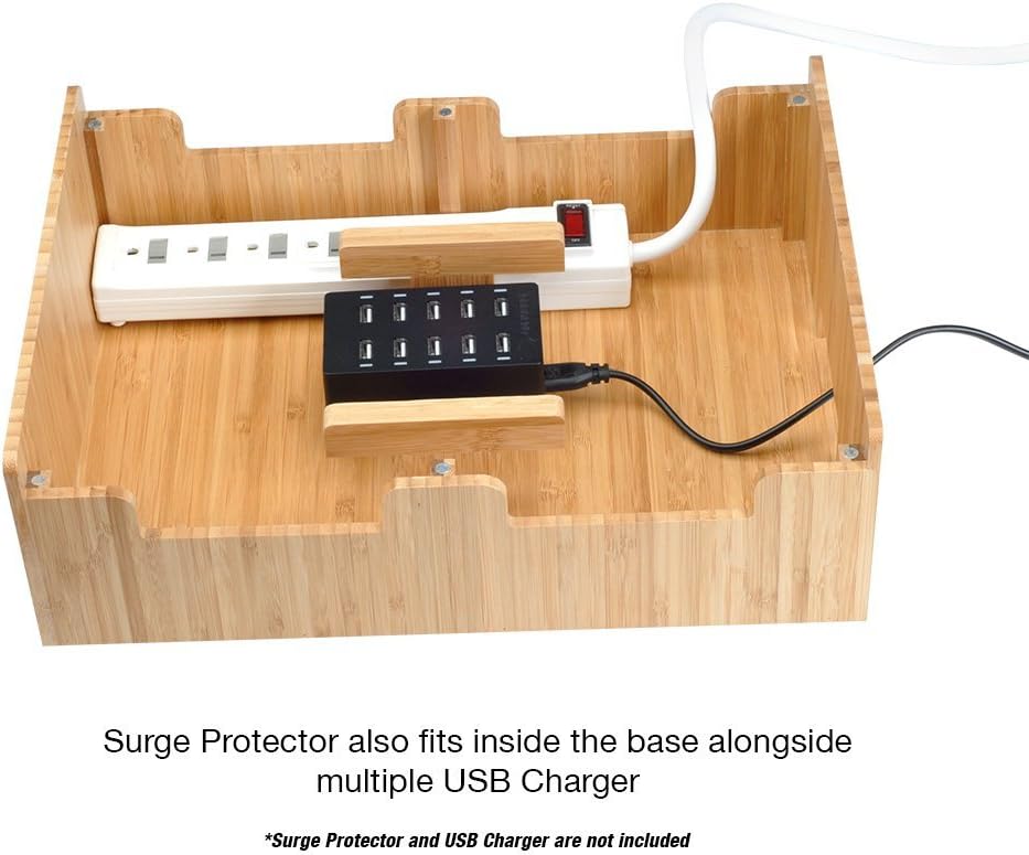MobileVision Bamboo 10-Port Charging Station & Docking Organizer for Smartphones & Tablets, Family-Sized, for use in Corporate Offices & Classrooms