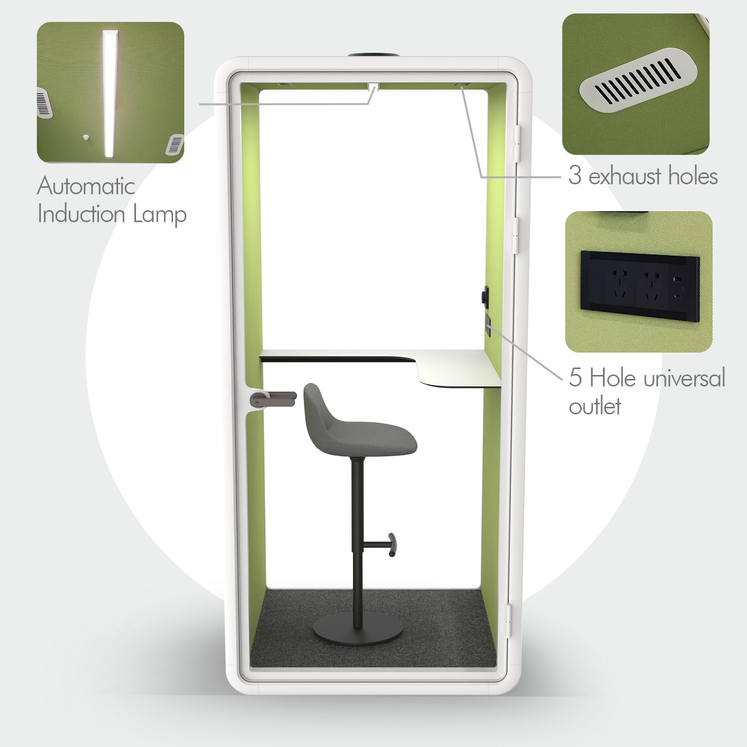 Quiet Meeting Pod with Acoustic Panels, Office Soundproof Room with Furniture, Portable Removable Working Booth for Private Phone Calling, Study, Individual Seater Personal Office H92in W43in D40in