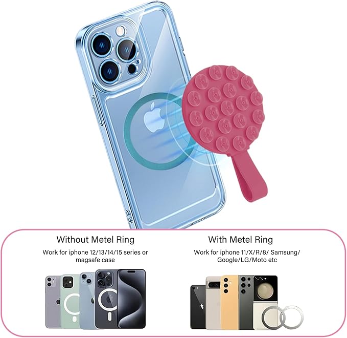 Magnetic Suction Cup Phone Mount,Suction Phone Case Grip Stand Holder for MagSafe, Compatible with iPhone 15 Pro Max, Hands-Free Mirror Shower Phone Holder Accessory for TikTok Videos, Black