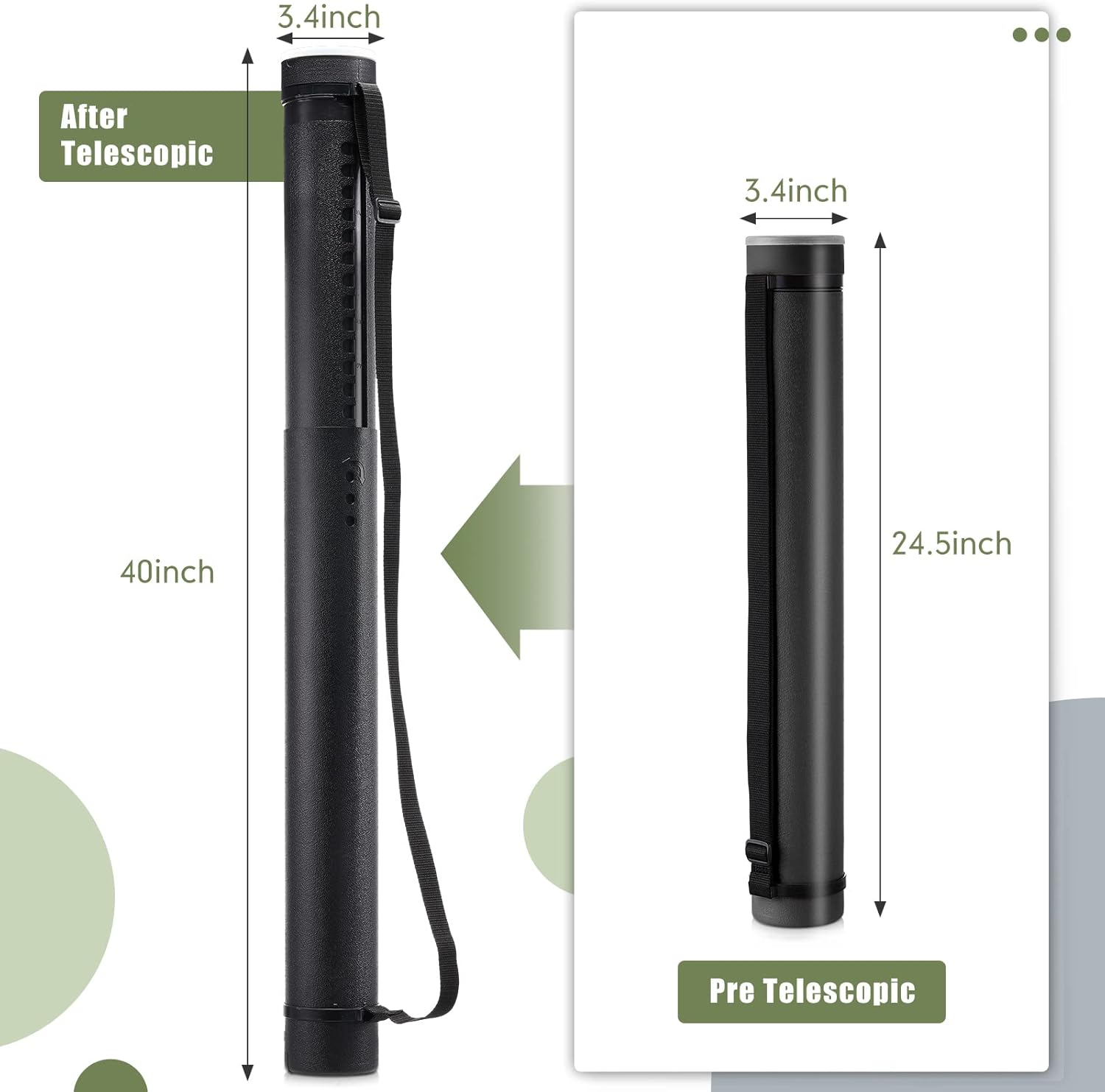 3 Pcs Extendable Poster Tubes Plastic Document Storage Tube with Carrying Strap 24-40 Inch Expanding Blueprint Holder Telescoping Cap Waterproof Art (Black, Green, Red)