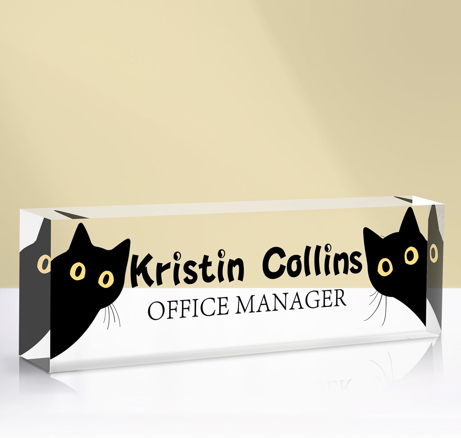 Custom Name Plate for Desk, Acrylic Office Decor For Women Men, Personalized Office Desk Accessories, Teacher Employee Appreciation Gifts For Social Worker Boss Coworkers (Cat)