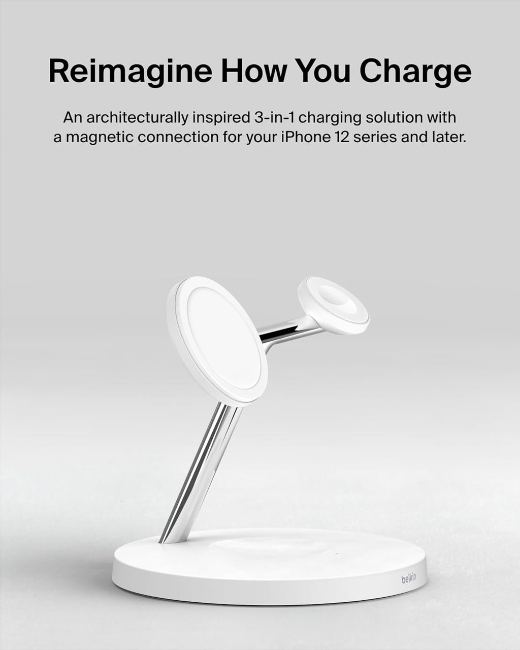 Belkin MagSafe Charger, 3-in-1 Wireless Charging Stand, 2ND GEN, 33% Faster for Apple Watch, iPhone 16, iPhone 15, iPhone 14 Series, AirPods - MagSafe Charging Station for Multiple Devices - White