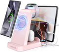 Wireless Charger for Samsung, 5 in 1 Wireless Charging Station for Samsung, Charger Dock Stand for Galaxy Watch Ultra 7 6 5 4 3, Galaxy S25 S24 Ultra S23 S22 S21, Note 20 10 Z Fold Buds, Pink