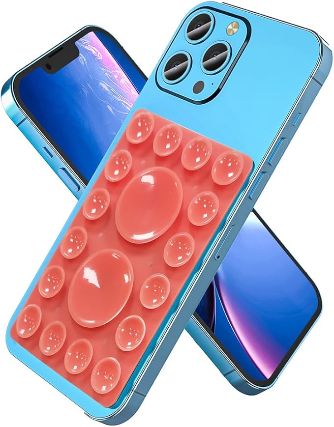 Silicone Suction Phone Holder Mount, Adhesive Accessory for iPhone and Android, Hands-Free Mirror Shower Mount for TikTok Videos and Selfies (Red, Single Sided)