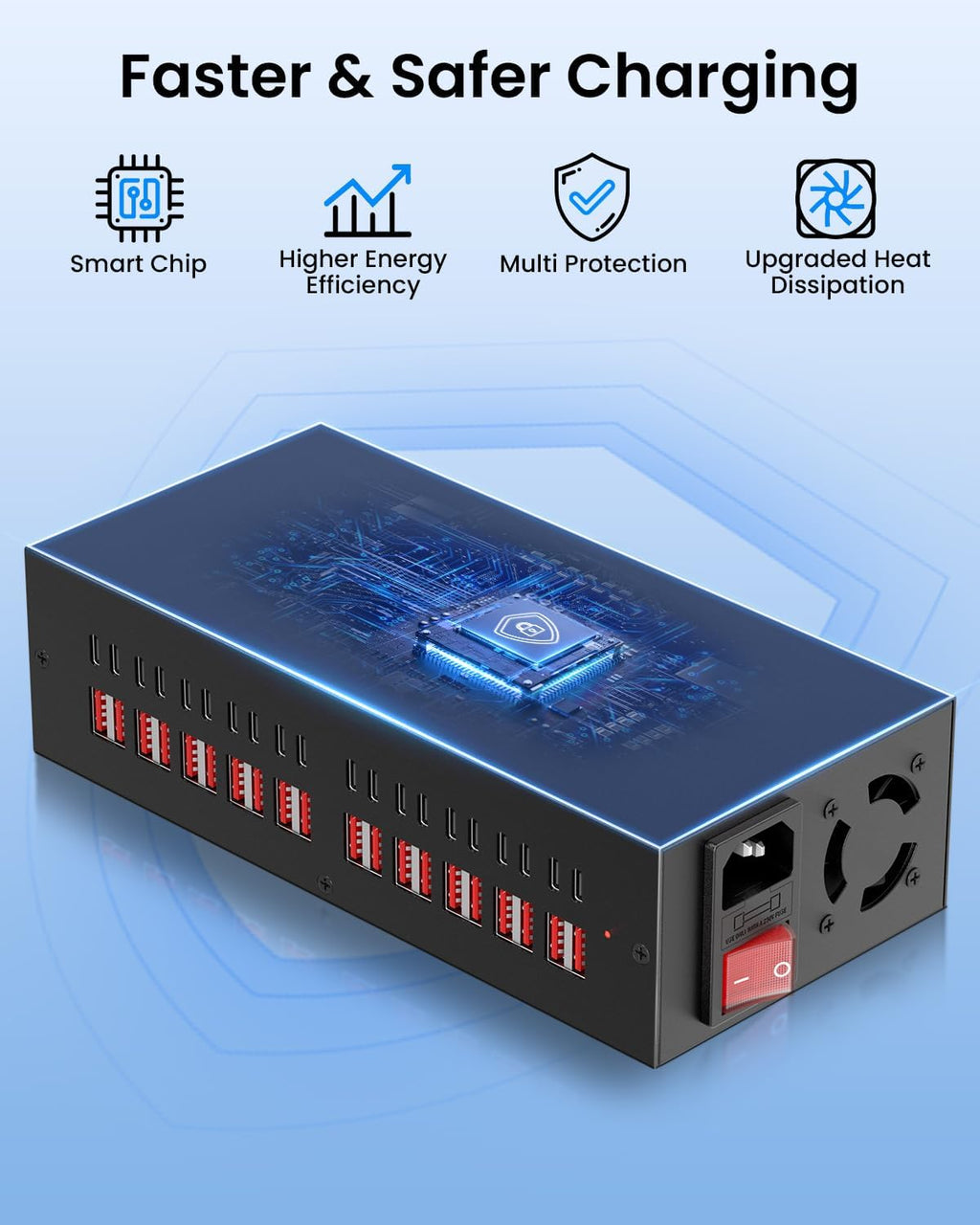 300W USB~c Charging Station, 40 Port (20 USB A & 20 USB~C Port) USB Charger Block, Fast Charging Station for Multiple Devices, Desktop Charger Compatible for iPhone, iPad, Tablets