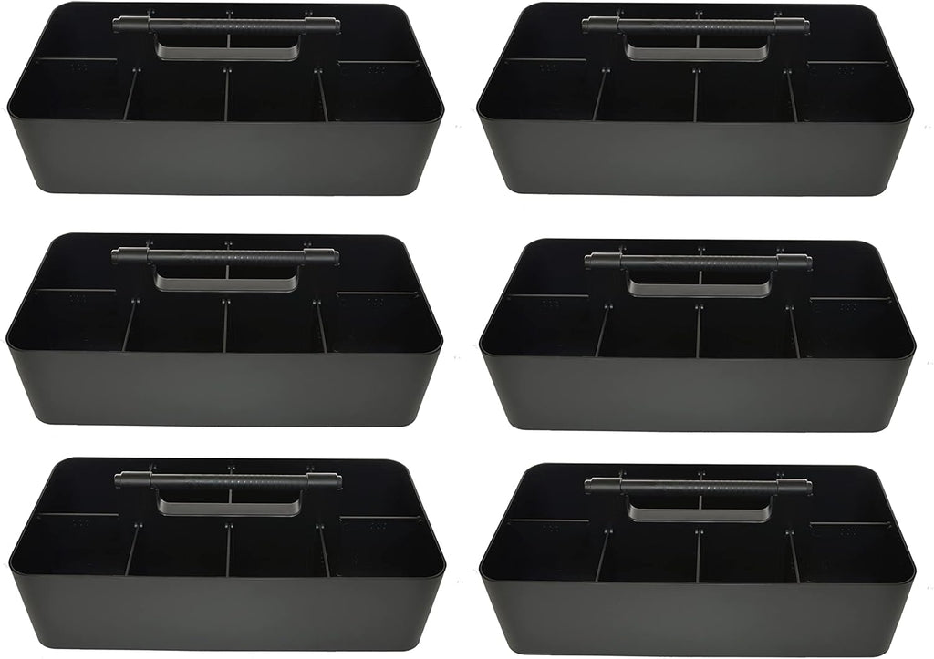 -Large Portable Caddy, DIY Dividers, 8 Compartments, School Office Supplies Home Business Organizer,Portable Basket with Handle Storage Organizer Modern Made in USA (6 PACK, Black)