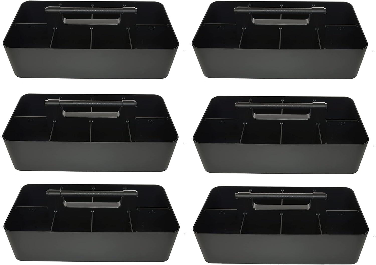 -Large Portable Caddy, DIY Dividers, 8 Compartments, School Office Supplies Home Business Organizer,Portable Basket with Handle Storage Organizer Modern Made in USA (6 PACK, Black)