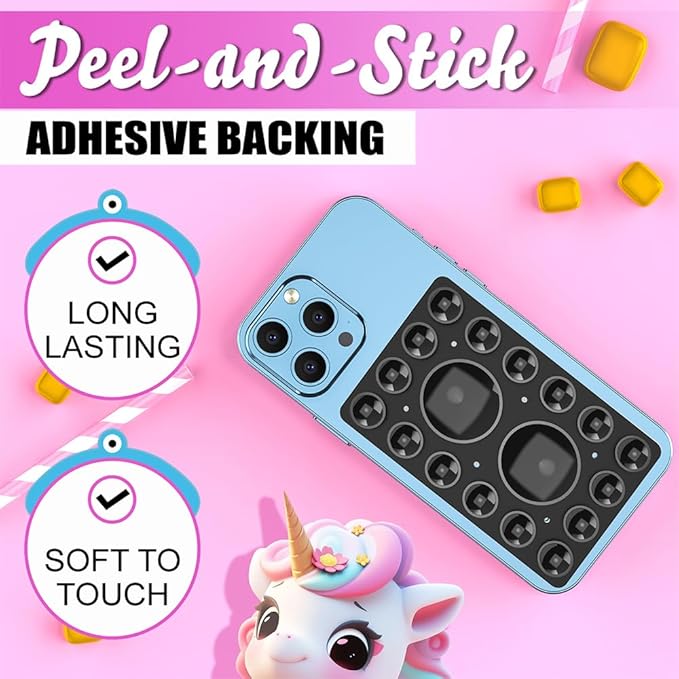 Silicone Suction Phone Holder Mount,Silicon Adhesive Phone Accessory for iPhone and Android, Hands-Free Mirror Shower Phone Holder,TikTok Videos and Selfies (Black, Single Sided)