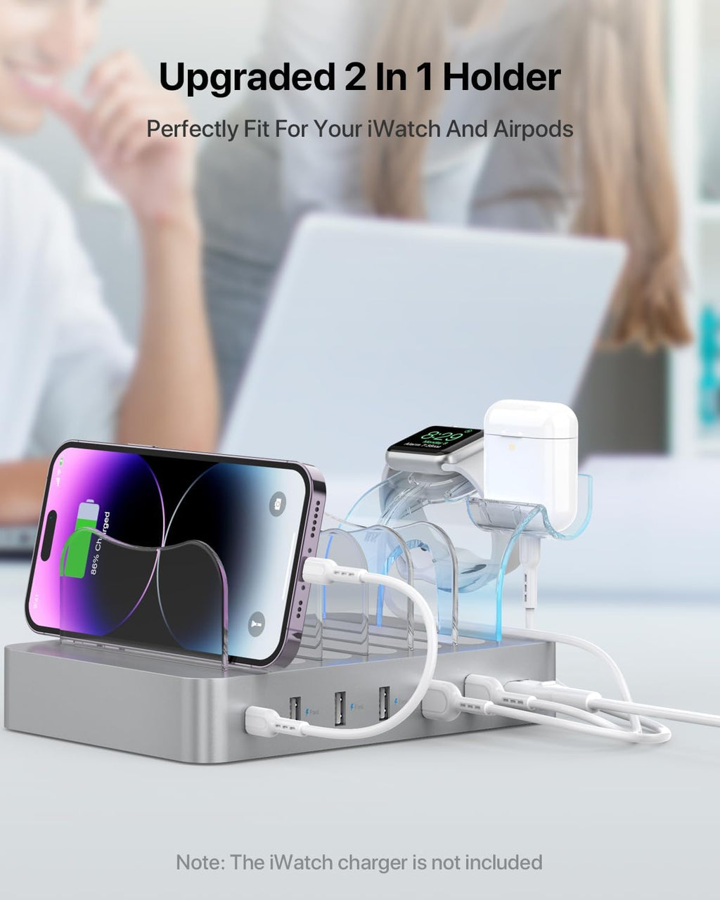 SooPii 60W 6-Port PD Charging Station for Multiple Devices, 20W PD USB C Fast Charging for lPhone 14/13/12,6 Short Cables Included, 2 in 1 Holder,for Phones,Tablets and Others