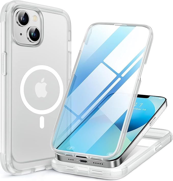 Miracase Magnetic Case for iPhone 13 Mini 5.4 Inch,with MagSafe,Built in Screen Protector,Full Body Protection(Matte Clear)
