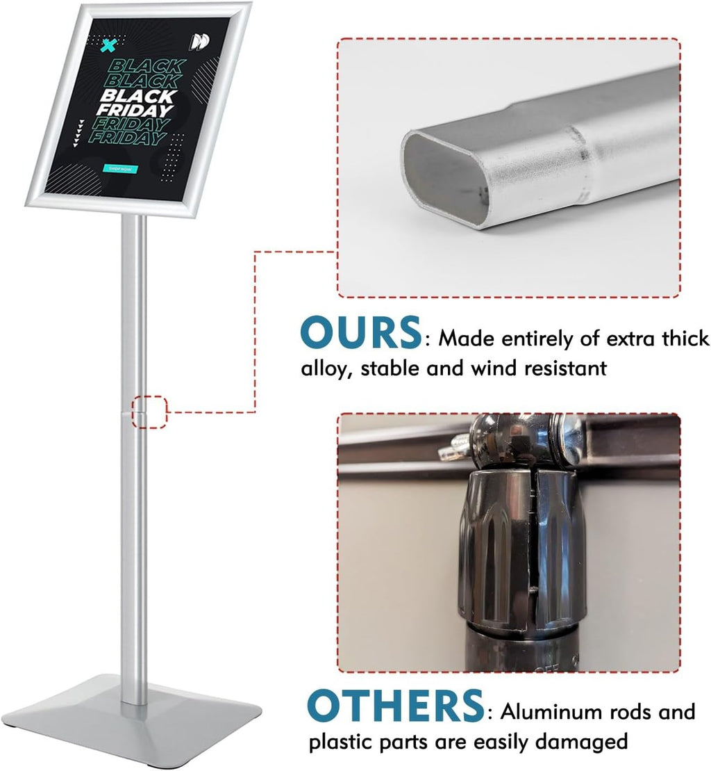 Sign Stand for Display, 11lbs Integrated Rod Heavy Duty Pedestal Floor Signage Stand Holder, for Outdoor or Indoor Advertising (11 x 17, Silver)