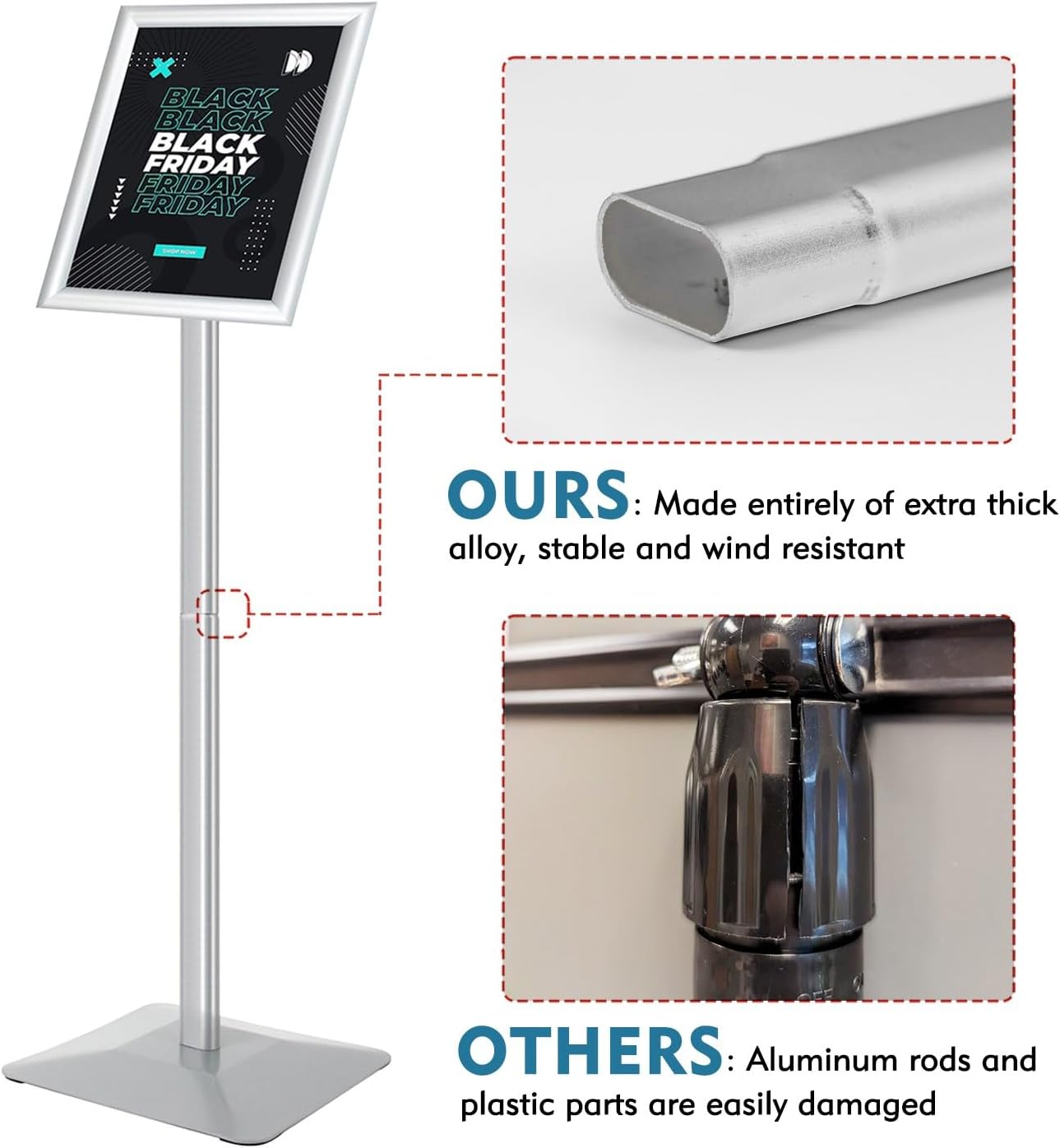 Sign Stand for Display, 11lbs Integrated Rod Heavy Duty Pedestal Floor Signage Stand Holder, for Outdoor or Indoor Advertising (11 x 17, Silver)