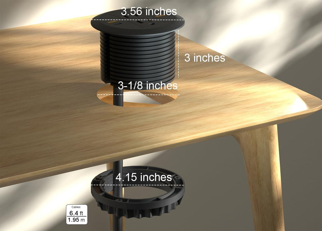 2pcs Desktop Power Grommet,Dual PD20W USB C,40W Total Output,4 USB Ports,Flush Mounted for 3-1/8" Desk Grommet Holes,Round Recessed Outlet,ETL-Certified,Flat Plug,6.4 ft,Black