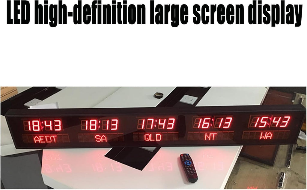 5 City Digital Wall Clock World Time Zone Display, City Can Be Changed, The Brightness Can Be Adjusted in Three Levels, The All-Aluminum Shell, for Hotel