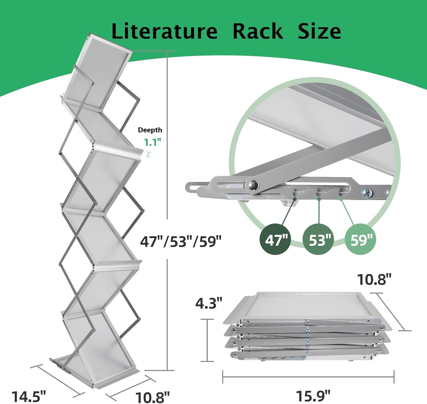 6 Pockets Collapsible Literature Rack for Trade Shows, Metal Floor Standing Literature Stand Catalog Rack Brochure Rack Flyer Holder Pamphlet Holder with Carry Case