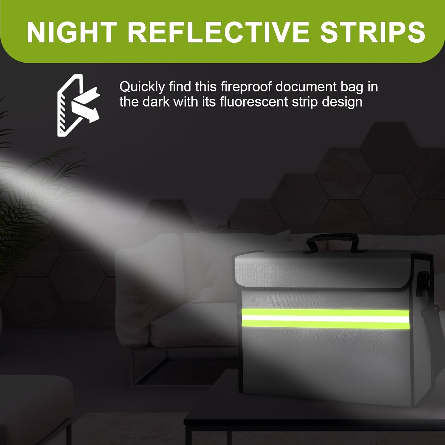 Large Fireproof Money Bags with Lock-6500°F Fireproof Document Box,10 Layers Insulation Materials&Waterproof Zipper,Removable Folder Layers/Wallet,Reflective Strip for Valuables(16.5”x 12.4”x 5.5”)