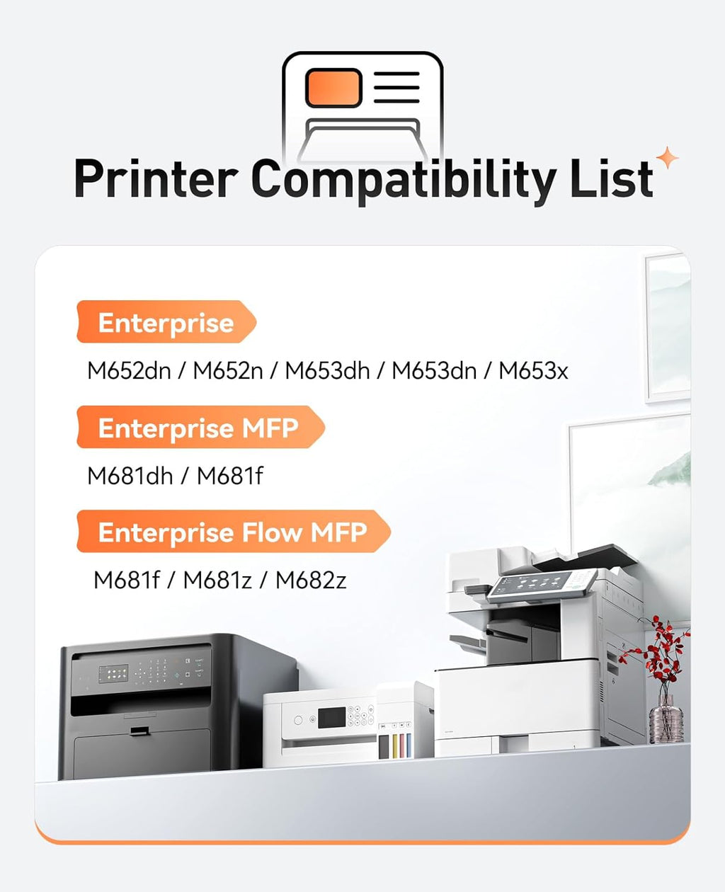 655A Toner Cartridge set 4-Pack Replacement for HP 655A CF450A CF451A CF452A CF453A Compatible with HP Color LaserJet Enterprise Flow MFP M681f M682z M652n M653dh Printer Ink Black Cyan Magenta Yellow