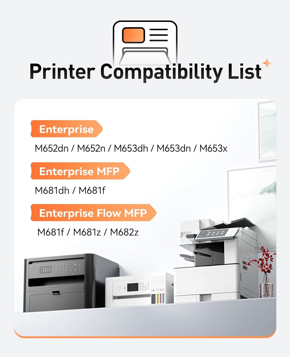 655A Toner Cartridge set 4-Pack Replacement for HP 655A CF450A CF451A CF452A CF453A Compatible with HP Color LaserJet Enterprise Flow MFP M681f M682z M652n M653dh Printer Ink Black Cyan Magenta Yellow