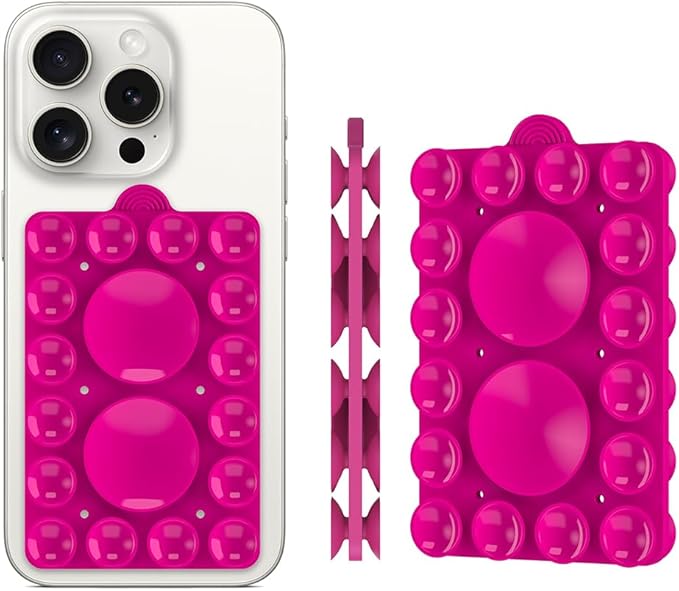 Silicone Suction Phone Holder Mount,Silicon Adhesive Phone Accessory for iPhone and Android, Hands-Free Mirror Shower Phone Holder,TikTok Videos and Selfies (Rose Pink 2Pack, Double Sided)