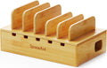 SpaceAid Bamboo Charging Station for Multiple Devices, Cell Phone Docking Stations for Multi Laptop, Tablets and iPads, Nightstand Bedside Desk Device Charger Organizer (Natural)
