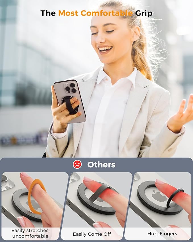 [2025 Newest] SUPERONE for MagSafe Phone Grip for MagSafe Kickstand Compatible with Mag Safe Finger Loop, 4-in-1 Phone Ring Holder Strap for Mag Safe iPhone 16/15/14/13/12 Series