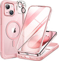 Miracase Magnetic for iPhone 15 Plus Case 6.7'' [Compatible with Magsafe] Full-Body Military Drop Proof 15 Plus Phone Case Cover with Built-in 9H Tempered Glass Screen Protector,Magnetic Pink
