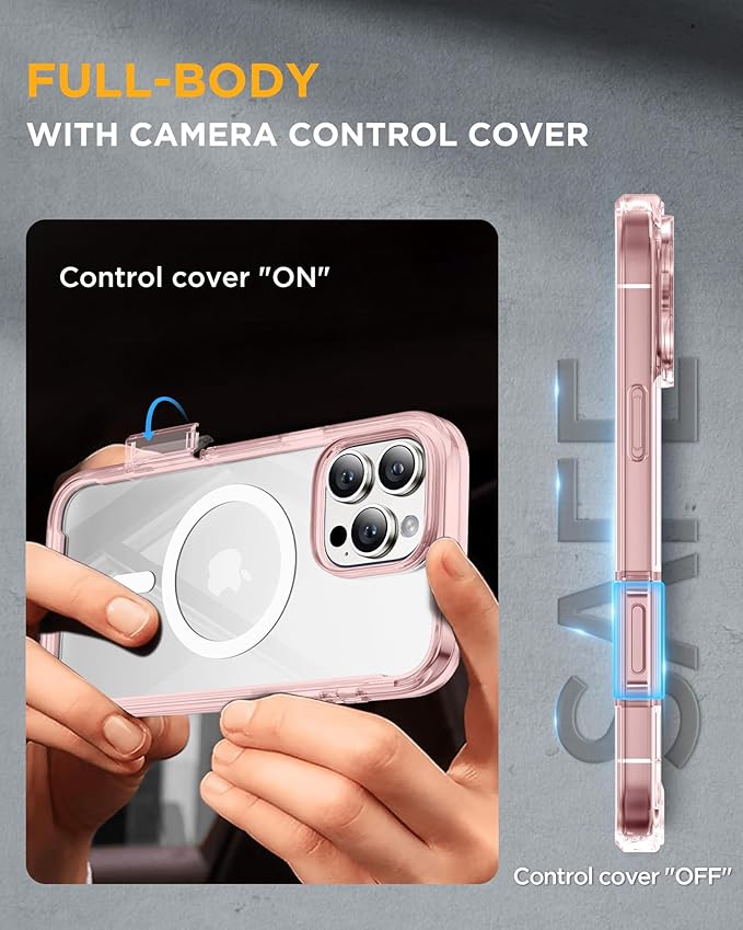 Miracase for iPhone 16 Pro Case Full-Body Phone with Built-in Glass Screen Protector, [Compatible with MagSafe] Military Drop Proof 16 Pro Cover Bumper 6.3 inch, Clear Pink