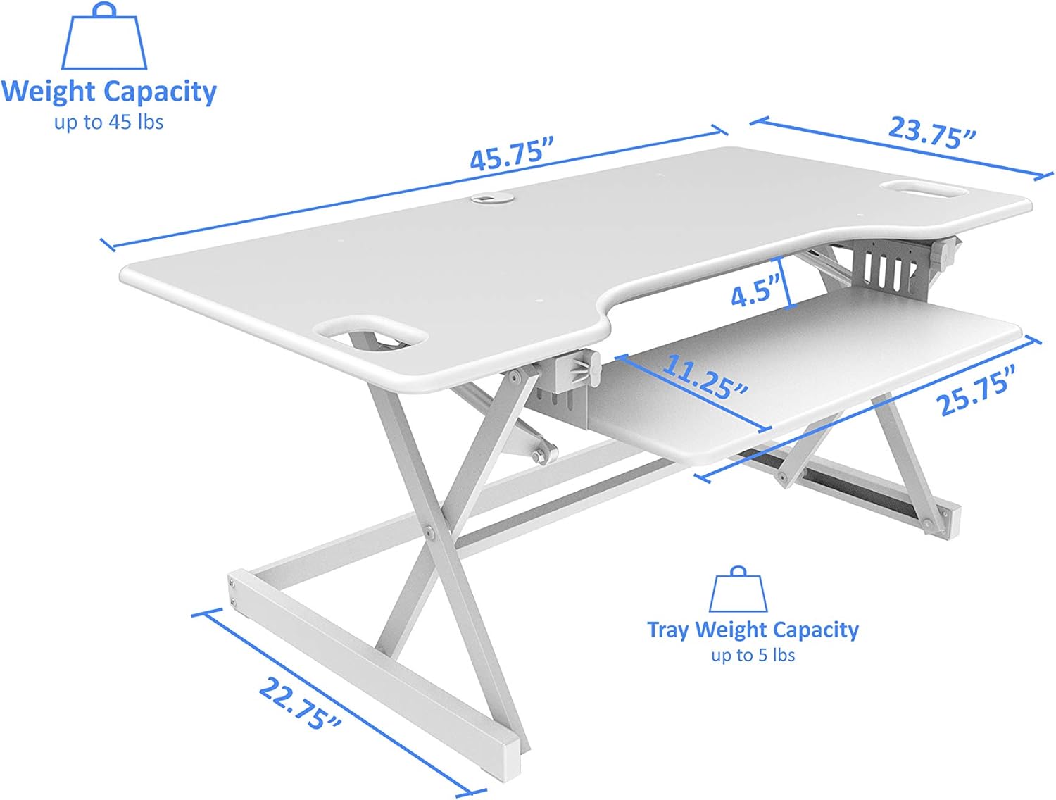 Rocelco 46" Large Height Adjustable Standing Desk Converter with Anti Fatigue Mat BUNDLE - Quick Sit Stand Up Triple Monitor Riser - Retractable Keyboard Tray - White (R DADRW-46-MAFM)