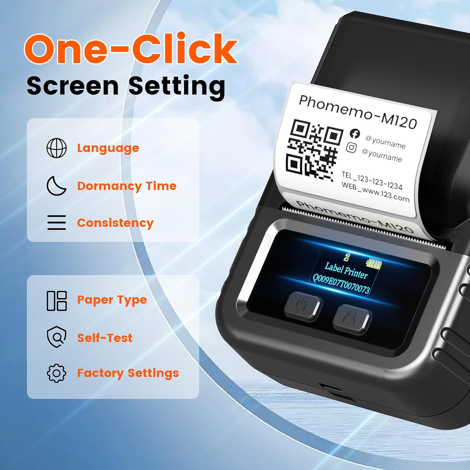 Phomemo M120 Label Maker, 2 Inch Barcode Printer, Portable Thermal Label Maker for Small Bussiness, Barcode, QR Code, Name, Address, Logo, Clothing, Office, Home, Sticker Printer for Phone/PC/Tablet