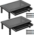 BONTEC 2 Pack Adjustable Monitor Stand Riser with Drawer, Ergonomic Mesh Platform Computer Monitor Stand for Desk, Ventilated Laptop and PC Stand with Cable Management, Supports up to 44lbs