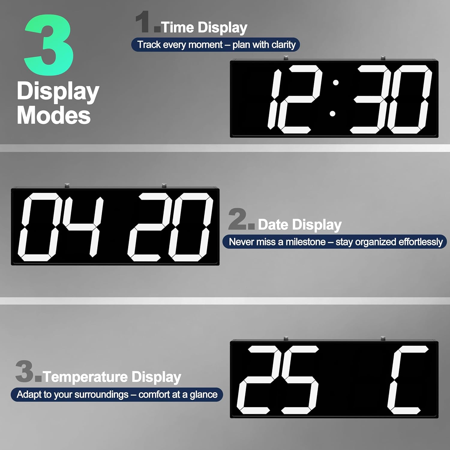 Large Double Sided Digital Wall Clock 19" with Remote Control,Suspended Design for Hospitals, Factories, Airports.