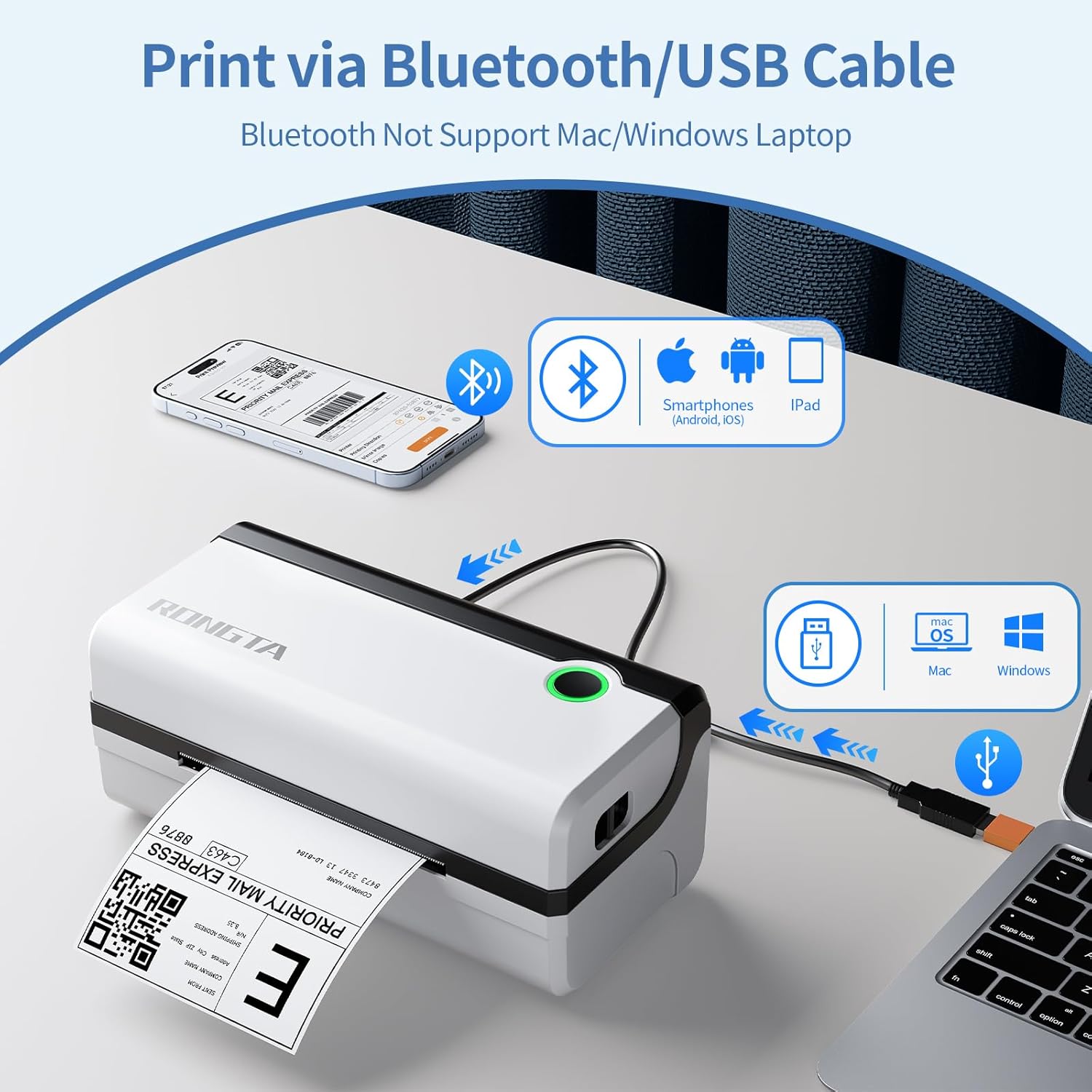 Rongta Bluetooth Thermal Shipping Label Printer, Wireless 4x6 Shipping Label Printer for Packages, Support Android&iPhone and Windows, Widely Used for Amazon, Ebay, Shopify, Etsy, USPS
