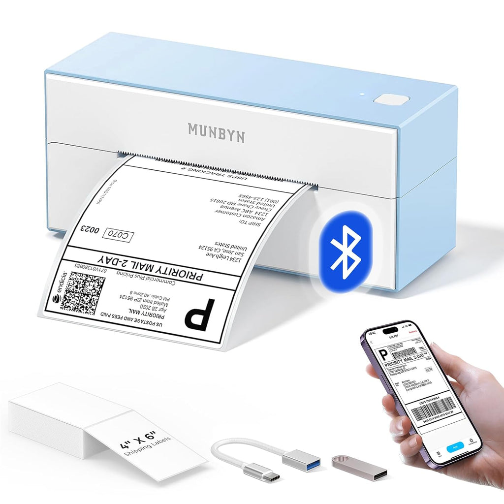 MUNBYN Bluetooth Thermal Label Printer, 4x6 Shipping Label Printer for Shipping Packages, Compatible with iOS, Android, PC, Mac, Chrome OS, Etsy, Ebay, Shopify, Amazon, USPS and More