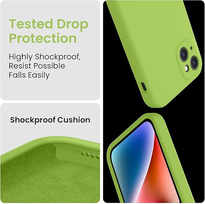 FireNova Designed for iPhone 13 Case, Silicone Upgraded [Camera Protection] Phone Case with [2 Screen Protectors], Soft Anti-Scratch Microfiber Lining Inside, 6.1 inch, Sprout Green