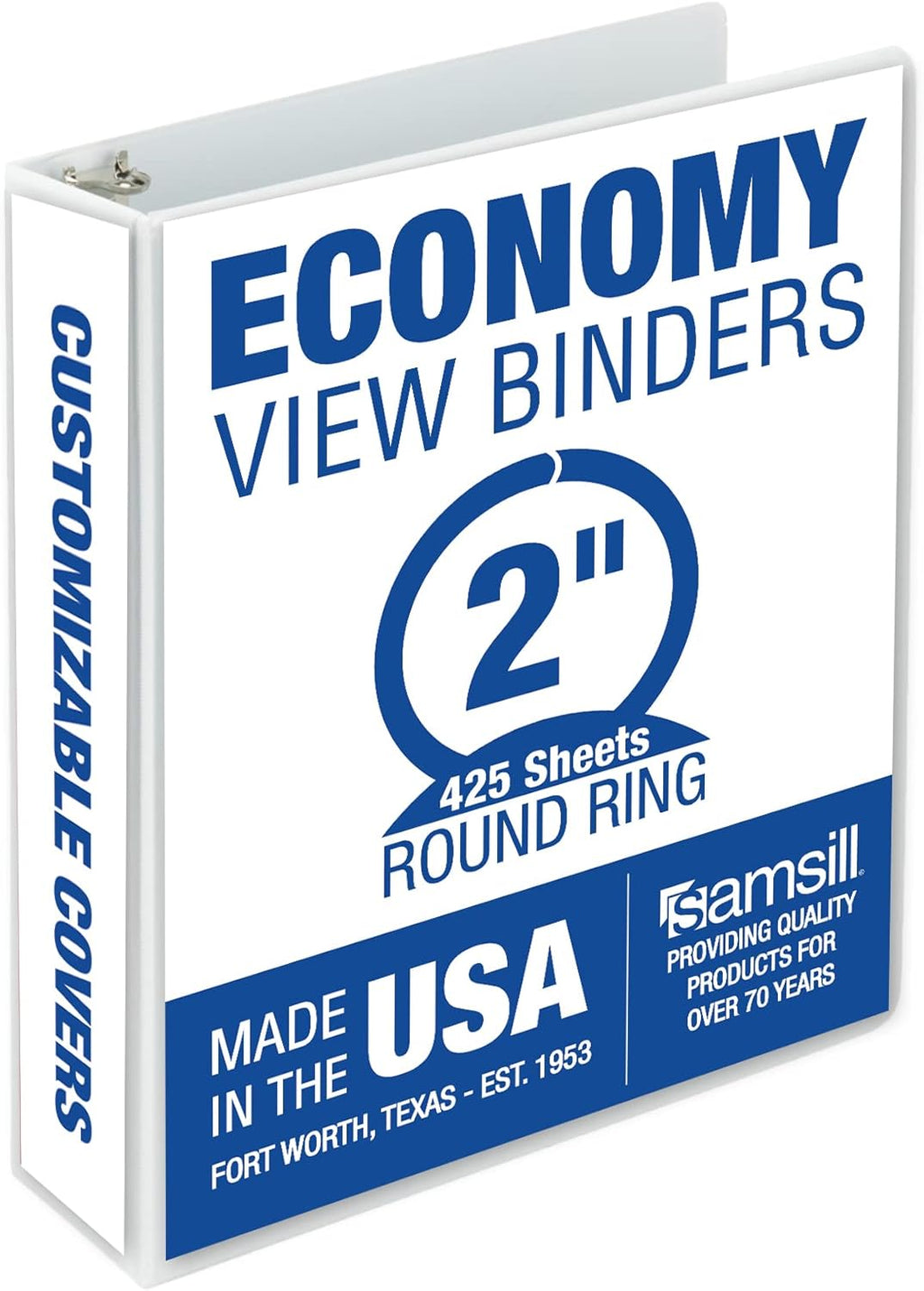 Samsill 2 Inch 3 Ring Binder, Made in USA, Economy Round Ring, Clear View Cover, 425 Sheet Capacity - for School, Home, Office - Pearl White