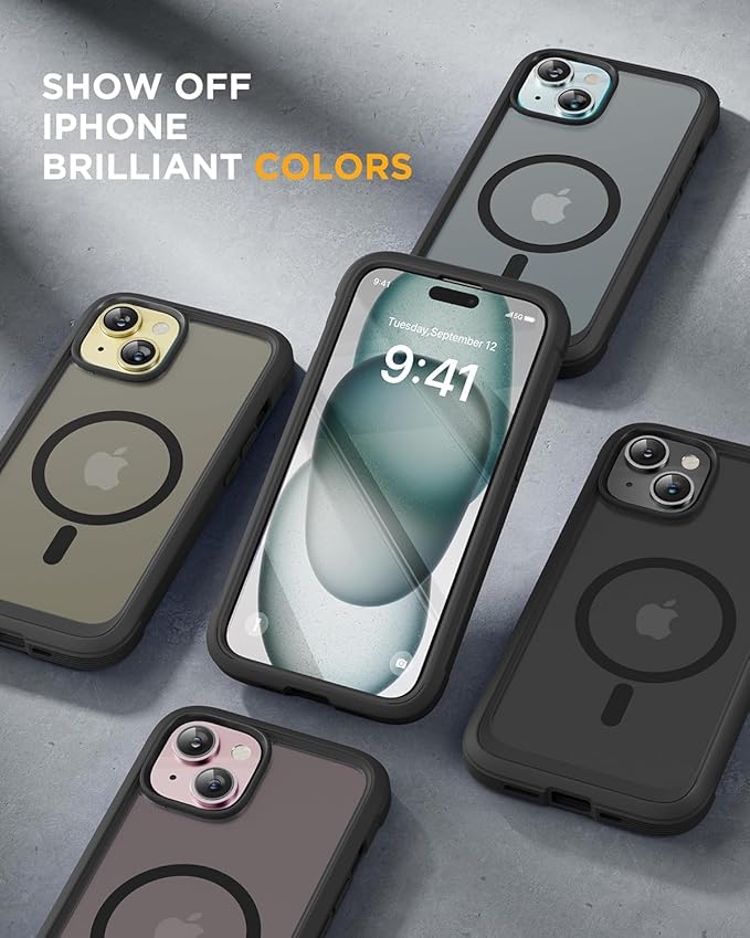 Miracase Magnetic for iPhone 15 Plus Case 6.7'' [Compatible with Magsafe] only for 15 Plus Phone Case Cover with Built-in 9H Tempered Glass Screen Protector,Magnetic Frosted Black