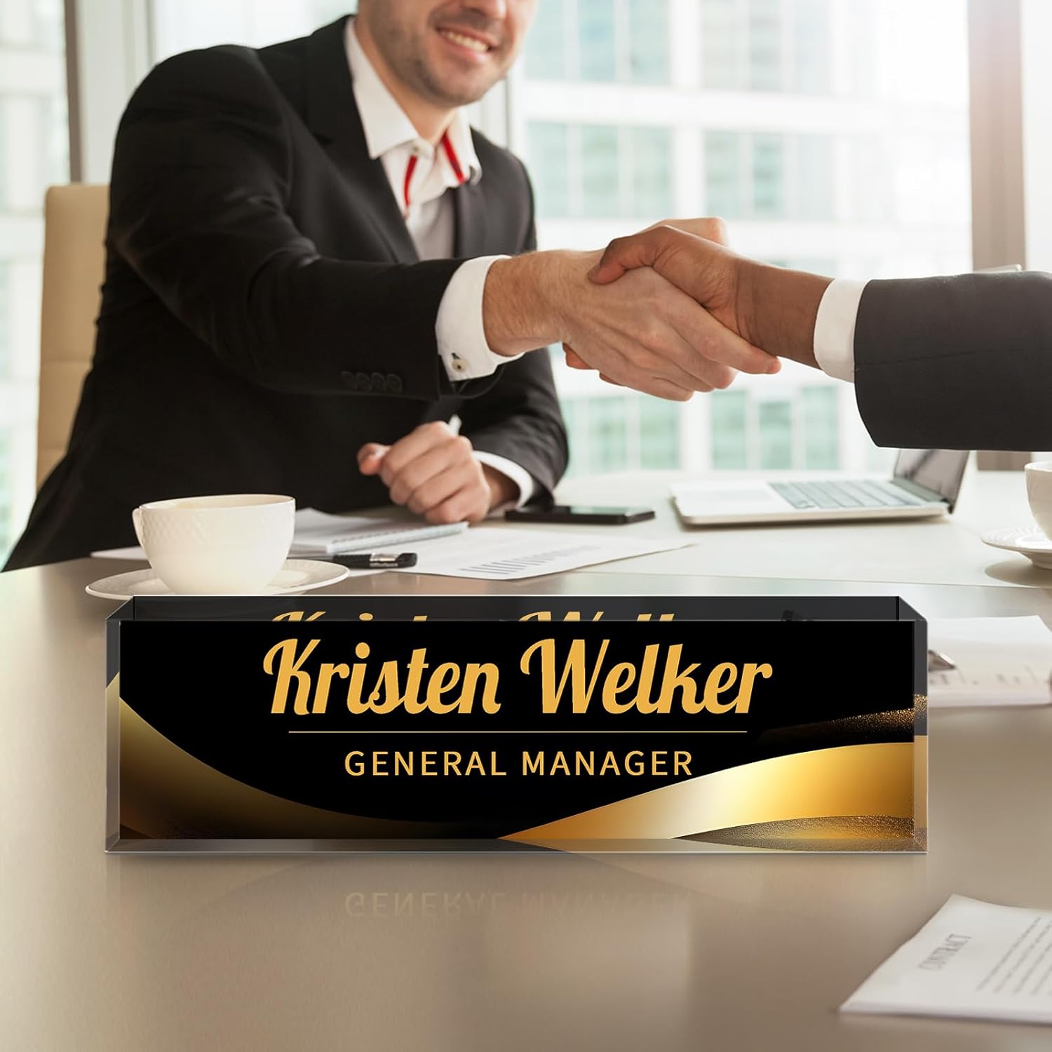 Personalized Name Plate for Desk - Custom Engraved Name Plates for Man - Boss Day Gifts for Boss - Acrylic Office Decor Appreciation Gifts for Teacher Nurse Coworker Social Worker (Classic Black)