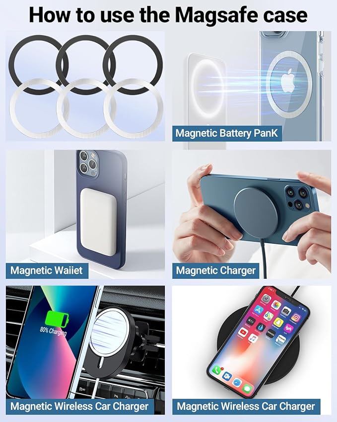 Magnetic Wireless Charging Magsafe Ring-6 PCS,Ultra-Thin(0.4mm) Magsafe Sticker, Compatible with iPhone 16/15/14/13 Series,Samsung Galaxy,Google Pixel Series,Magsafe Accessories-3Black&3Silver