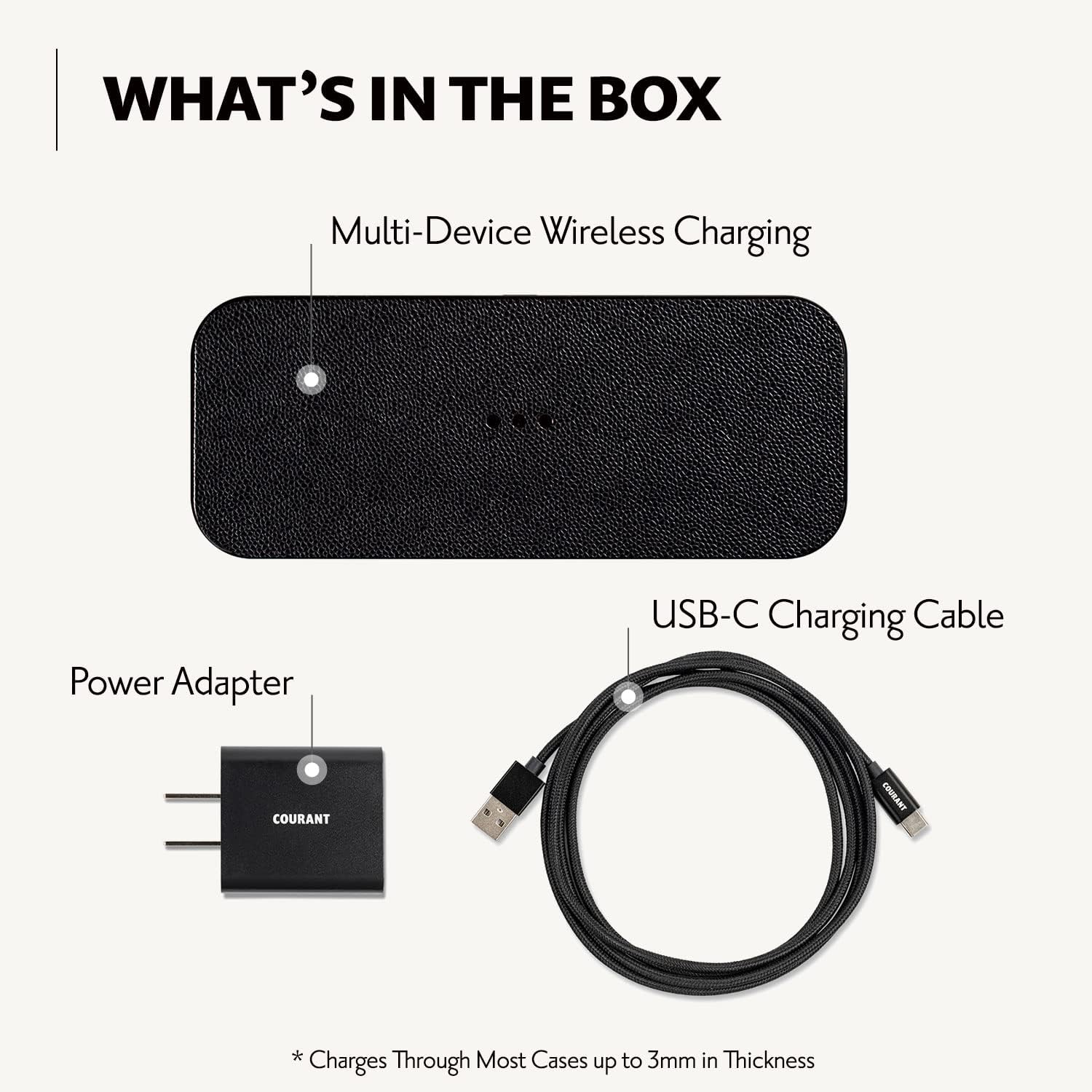 Courant Catch:2 Classics - Italian Leather Dual Wireless Charging Pad - Compatible with iPhone 11, X, SE, Galaxy S23, S22, S21, S20, Note, AirPods, AirPods Pro (Black)