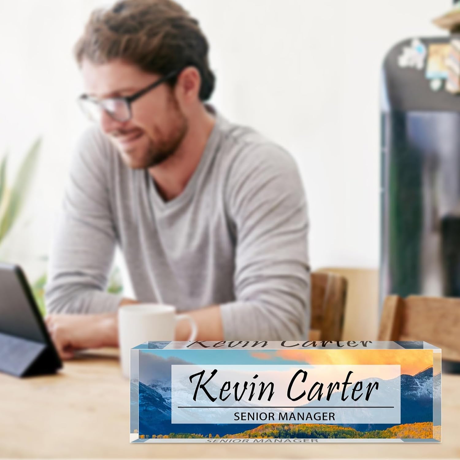 Name Plate for Desk Personalized, Acrylic Desk Decorations, Employee Appreciation Gifts, Custom Office Gifts for Coworkers, Boss, Teacher, Nurse (Landscape 02)