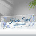 Name Plate for Desk Personalized, Acrylic Desk Decorations, Employee Appreciation Gifts, Custom Office Gifts for Coworkers, Boss, Teacher, Nurse (Blue Bouquet)