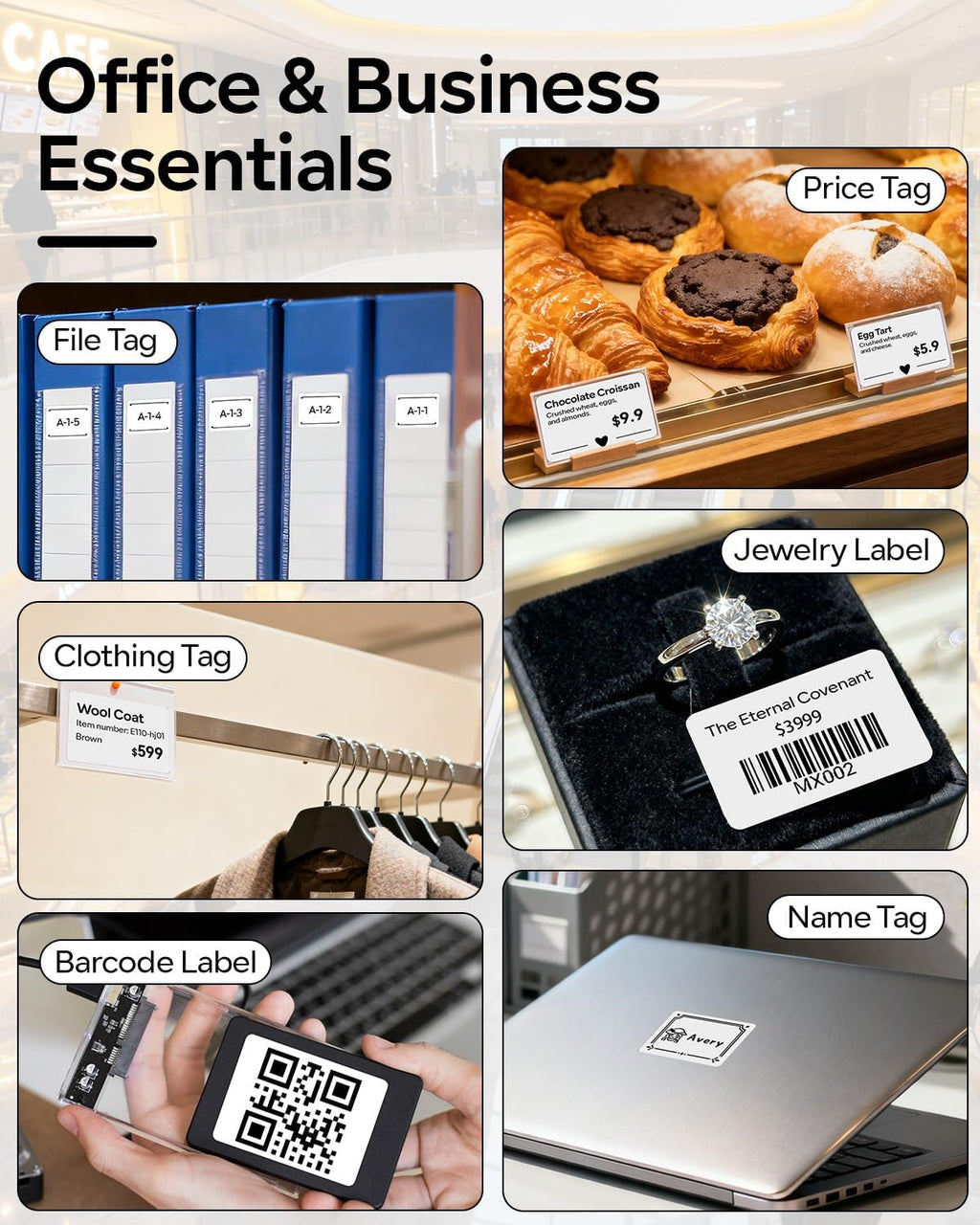 Phomemo M110 Label Printer - Bluetooth No Ink Printer with 3 Tapes, Mini Portable Barcode Label Printer for Retail, Address, Barcode, Home, for PC/Mac, iOS/Android, Ebony Black