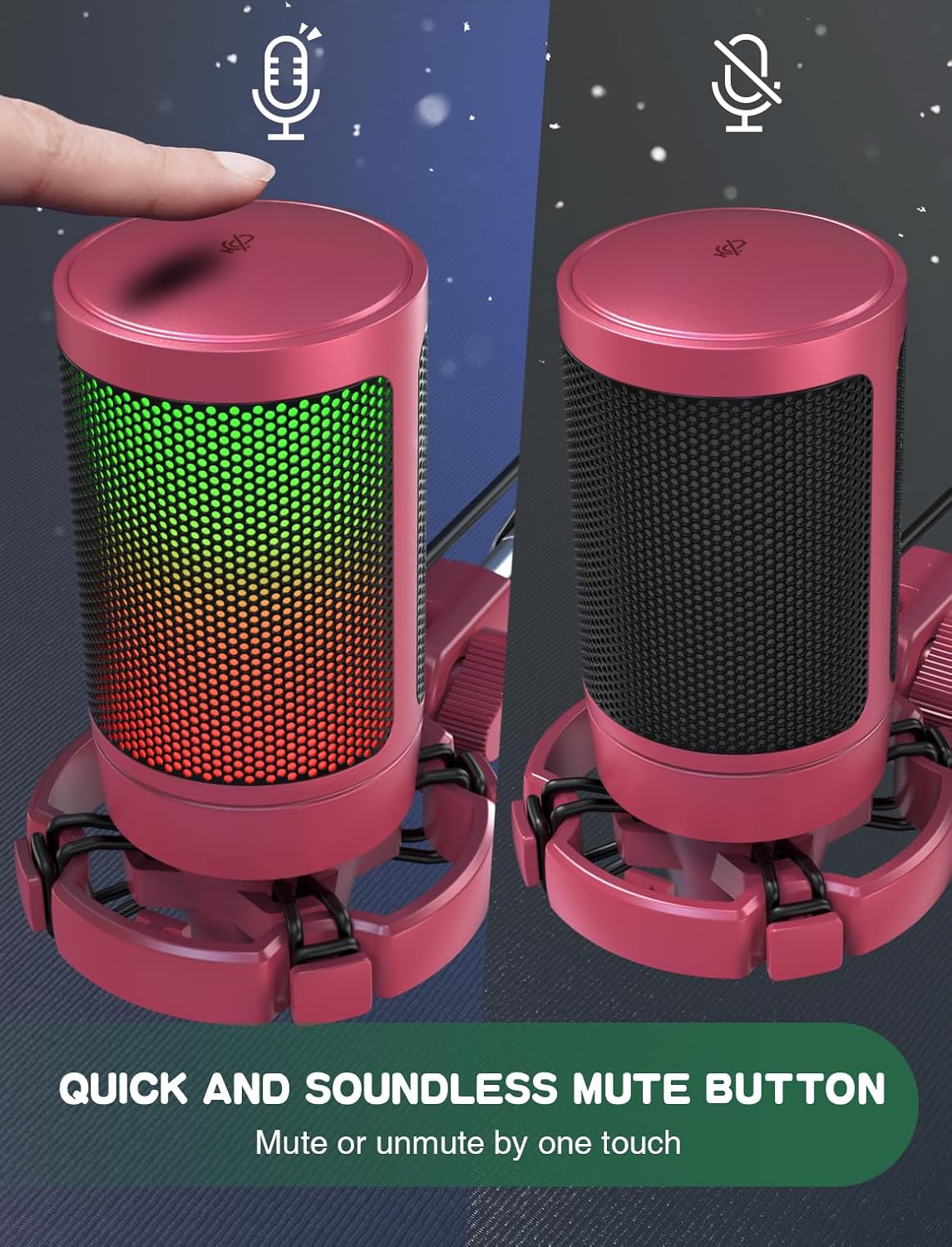 FIFINE AmpliGame PC Gaming Streaming USB Microphone, RGB Desktop Microphone for Computer/Mac/PS4/PS5, Podcast, Recording, TikTok, Game Chat, Condenser Mic with Pop Filter, Shock Mount - Red