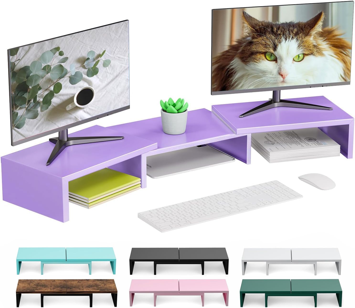 Dual Monitor Stand for Desk, Metal Monitor Riser, Purple Office Supplies Desk Accessories (Purple)