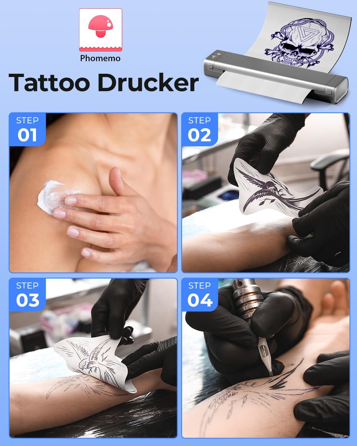 Phomemo Inkless Portable Printer for Travel - Wireless Thermal Printer Compatible with Phone & Laptop, Bluetooth Printers Supports 8.5" X 11" Letter Thermal Paper, Come with Carry Case