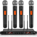 4 Channel Wireless Microphones System, Quad UHF Cordless Mic Set,4 * 40 Groups Metal Handheld Dynamic, Auto Scan, Long Range 200-300Ft,16 Hours Use for Church,Singing Bands (WM500)