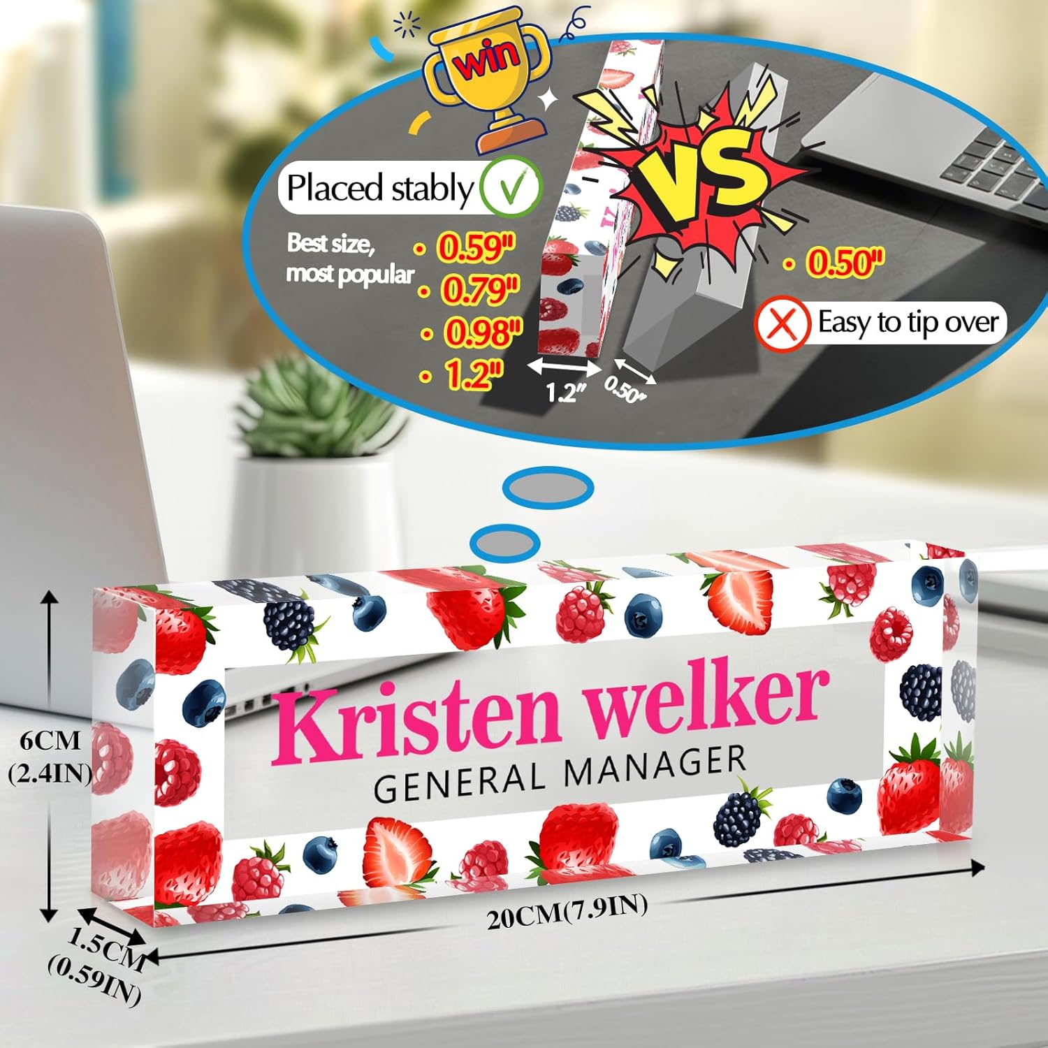 Personalized Name Plate for Desk - Custom Engraved Name Plates for Man - Boss Day Gifts for Boss - Acrylic Office Decor Appreciation Gifts for Teacher Nurse Coworker Social Worker (Berries)