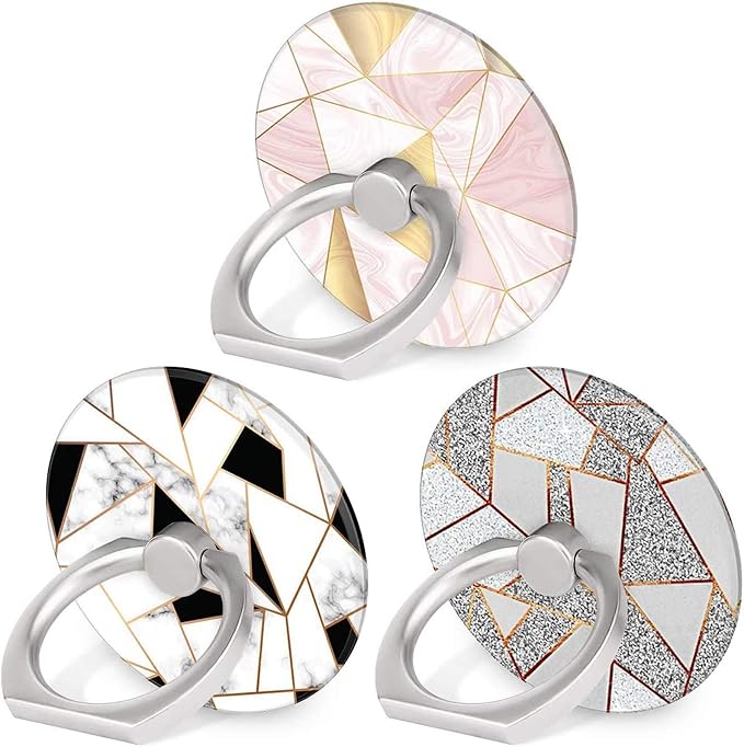 Bonoma Phone Ring Grip, 3 Pack Geometric Marble 360 Degree Rotation 180 Degree Flip Finger Ring Stand Holder Compatible with Smartphones and Tablets